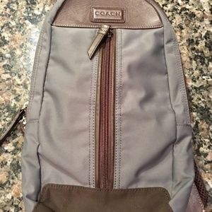 Coach Varick Men’s Sling Bag Gray Nylon Brown Leat